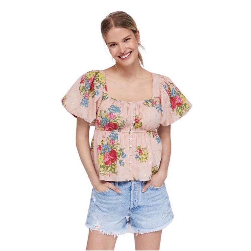 Anthropologie Women’s Size Small Love The Label Rosette Babydoll Top - Picture 2 of 11